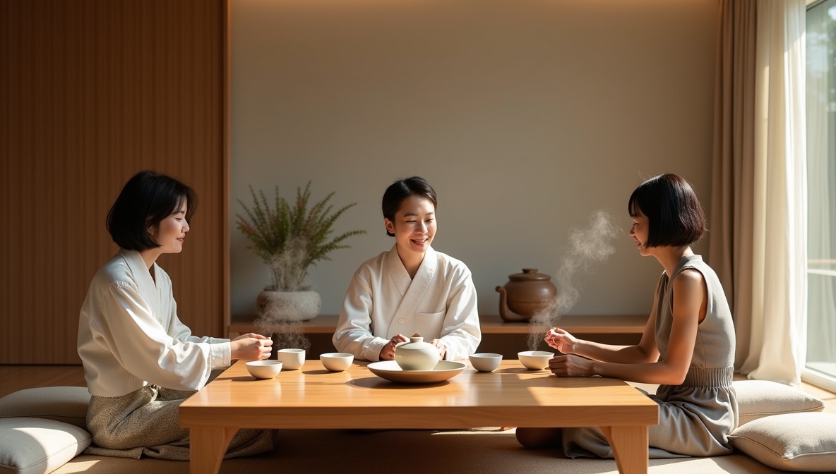 Minimalist tea preparation scene